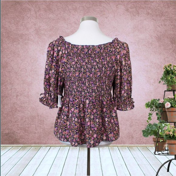 🛑SOLD🛑 NWT Old Navy Floral Puff Sleeve Round Neck Peplum Top Size Large - Picture 2 of 10